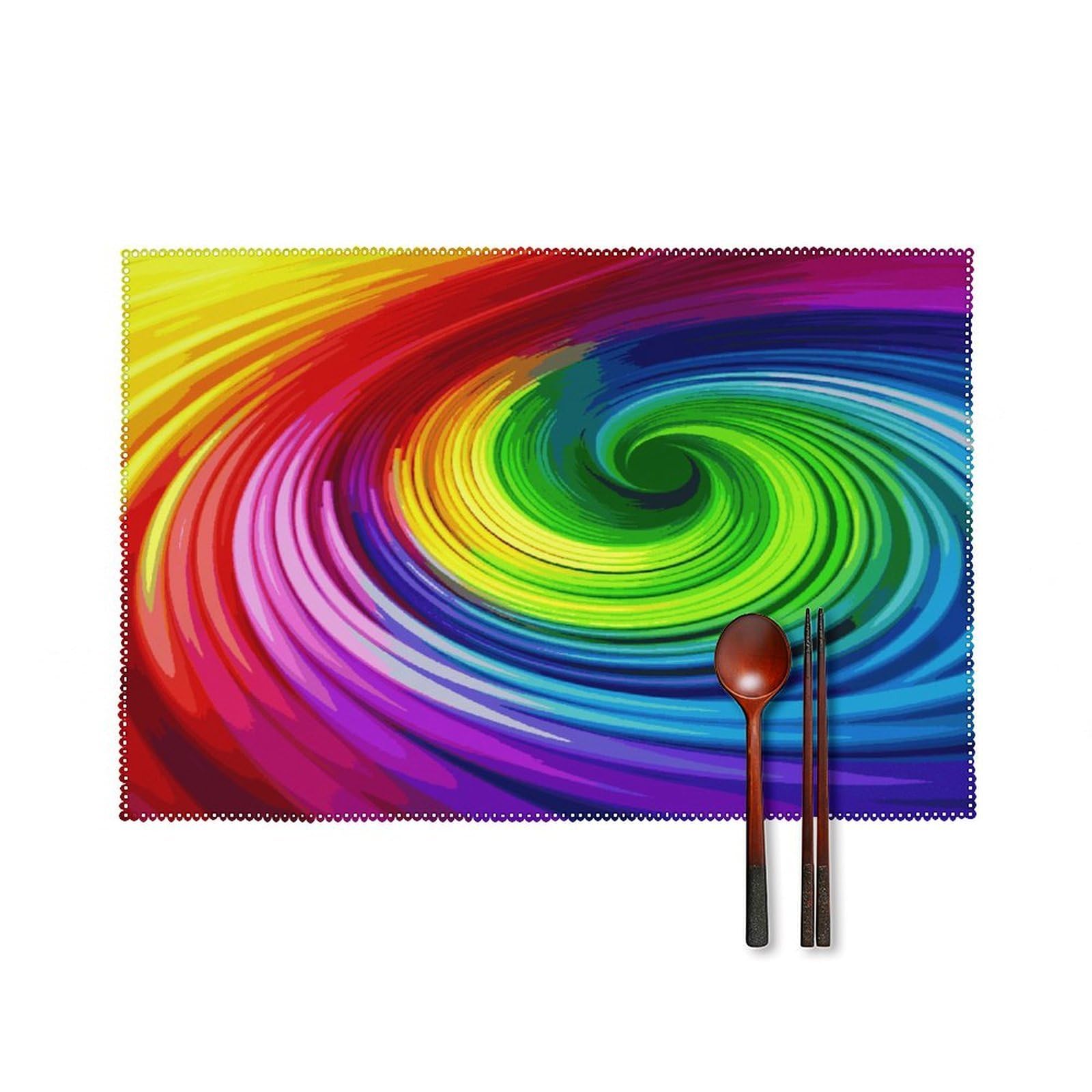 Rainbow Spiral Placemats Set of 4 Canvas Place Mats Non-Slip Heat Resistant Table Mats Washable Waterproof Placemat Wipeable Tablemats for Kitchen Dining Decor Place Mat