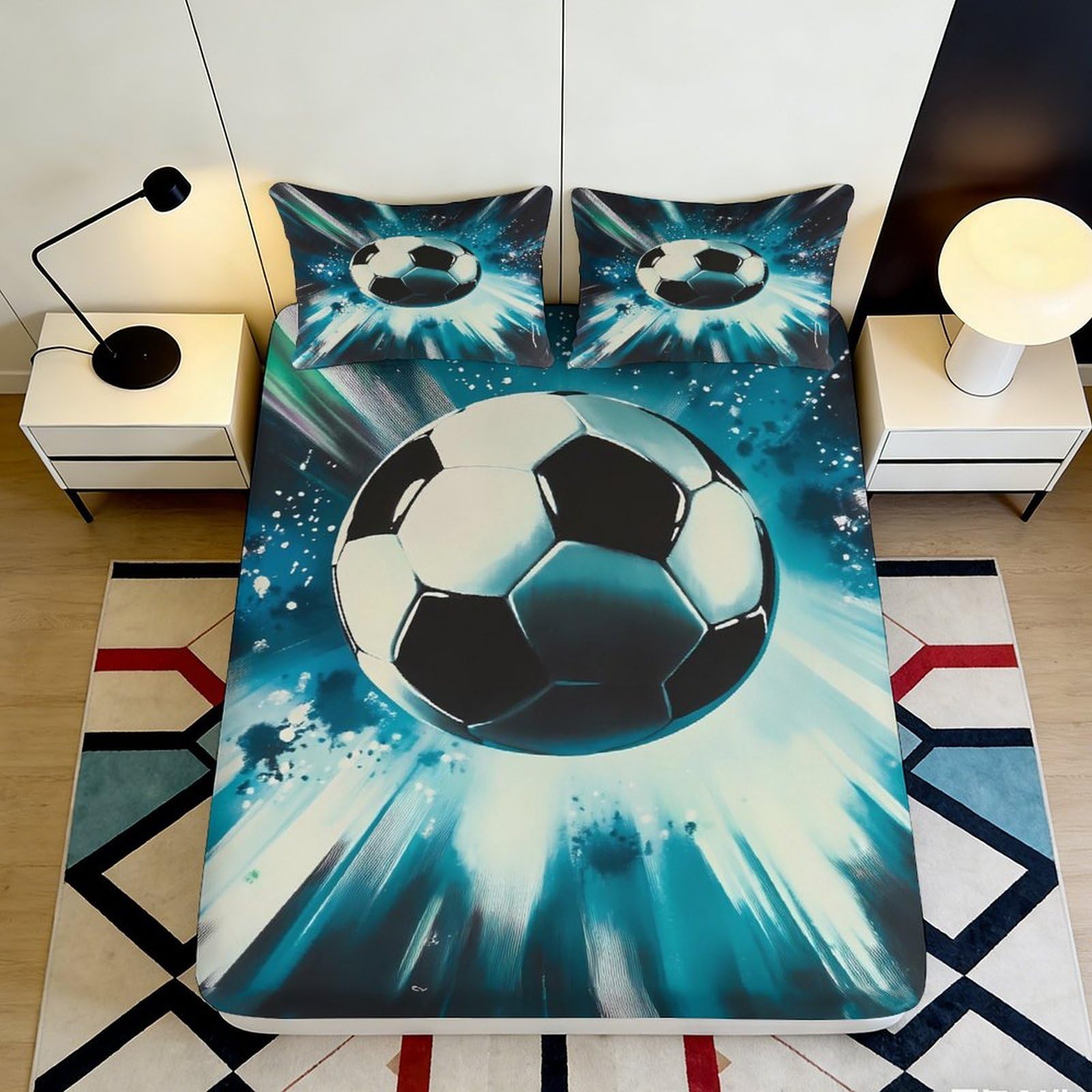 3D Printed Soccer Explosion Fitted Sheet Microfiber Bed Cover Anti-slip Decor for Bedroom Guest Room 90x200x25cm