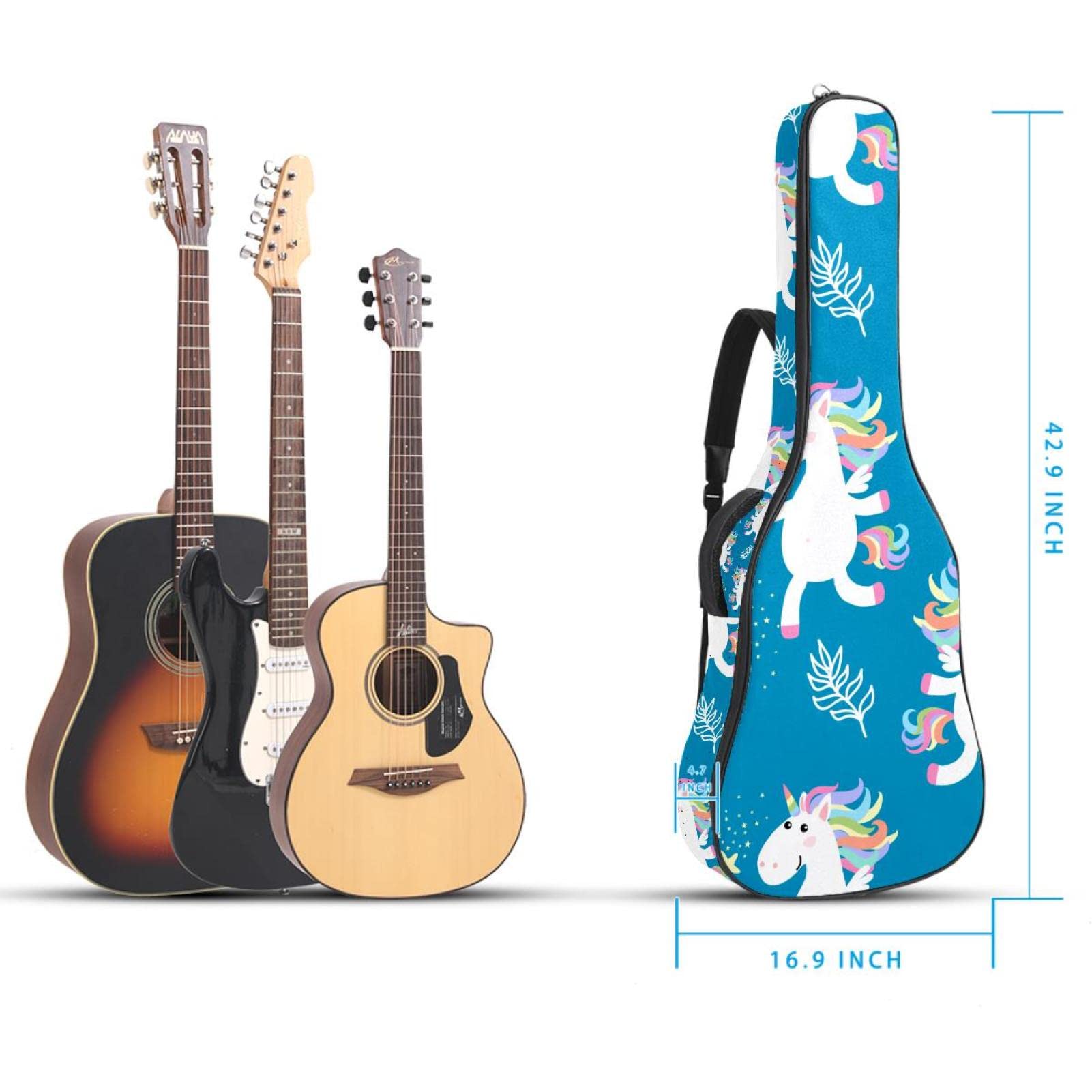 Akustikgitarrentasche Wasserdichter Gitarrenrucksack Dicke Weich Gepolstert Grün Pfau Schwanz Muster Konzertgitarre Tasche, Farbe1, 42.9x16.9x4.7 in, Taschen-Organizer
