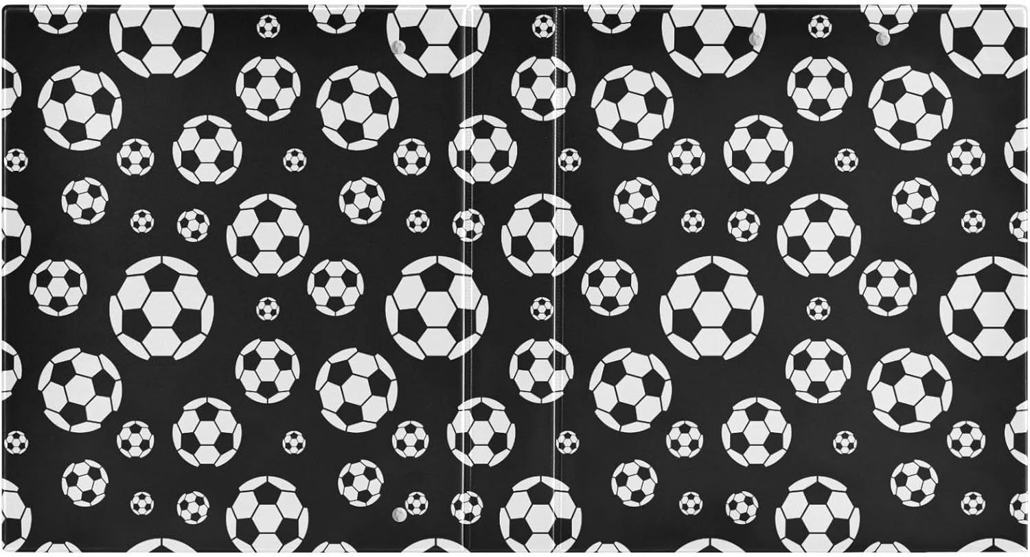 Sports Black White Soccer Ball Decorative 3 Ring Binder 2 Inch Large View Binders with Pockets File Organizer for Office College School, 1Pack