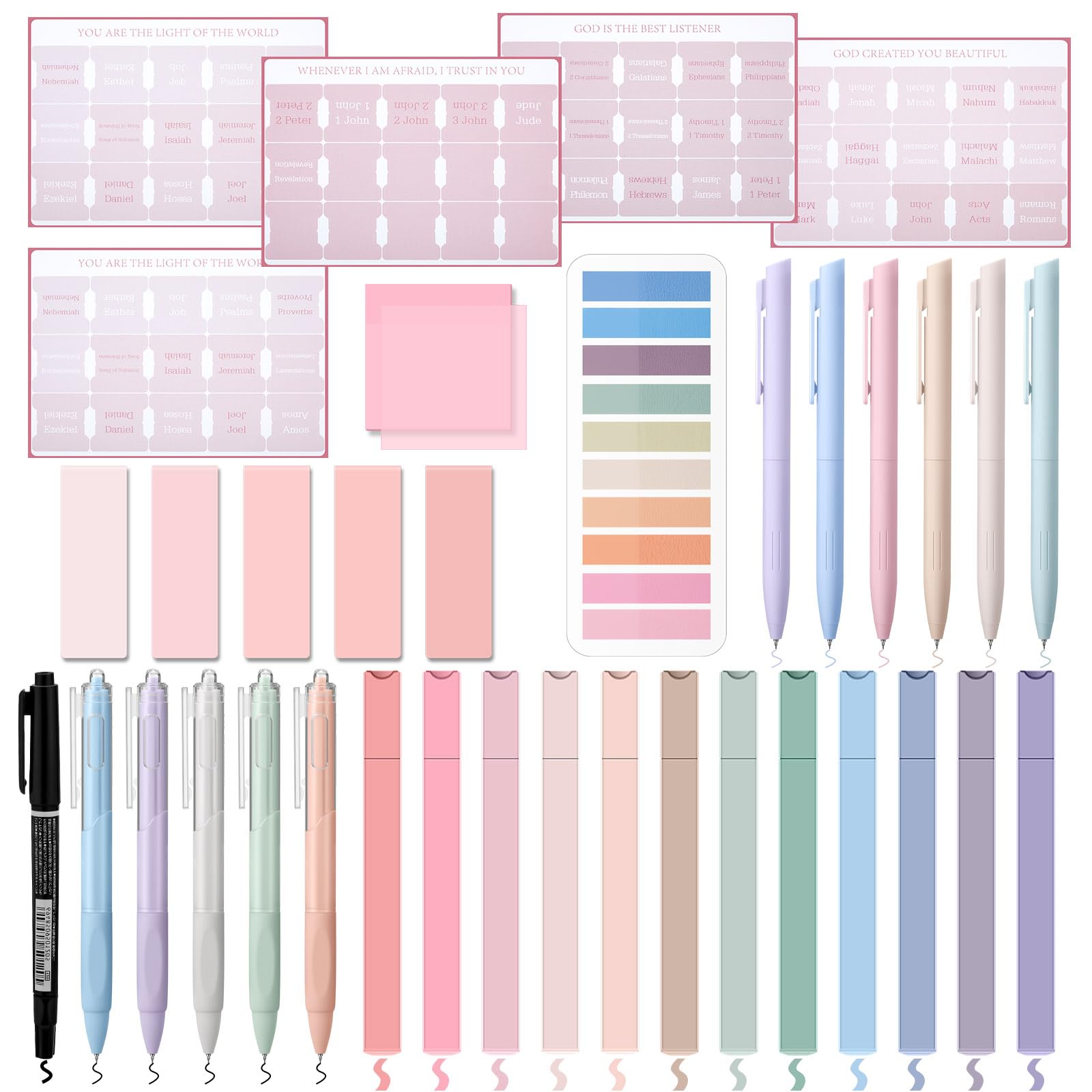 36 Pcs Bible Journaling Kit for Women, Bible Study Supplies with 24 Pastel No-bleed Highlighters Gel Pens, Transparent Sticky Notes and Tabs and More,