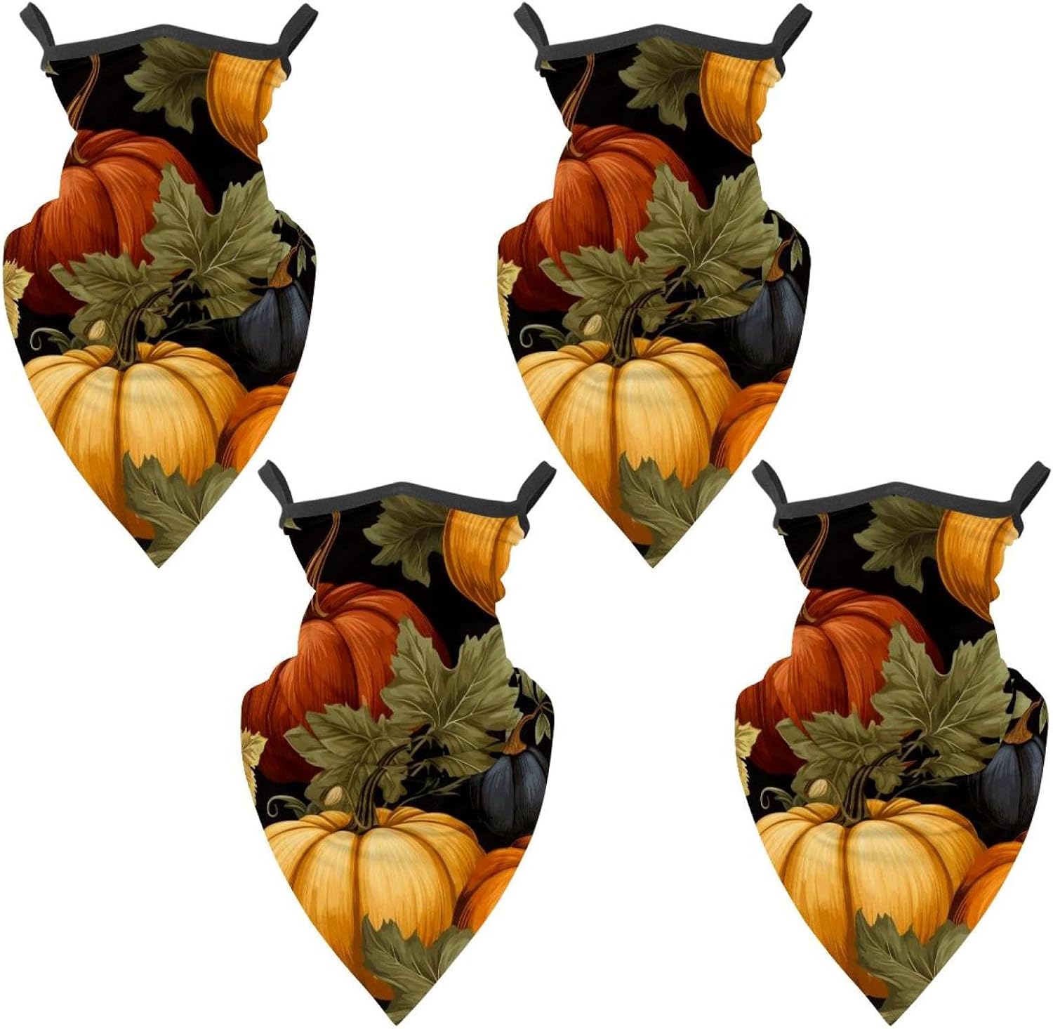 4 Pack Thanksgiving Pumpkin Neck Gaiter Face Scarf Cover Sun Protection Balaclava Cloth Bandanas with Ear Loops