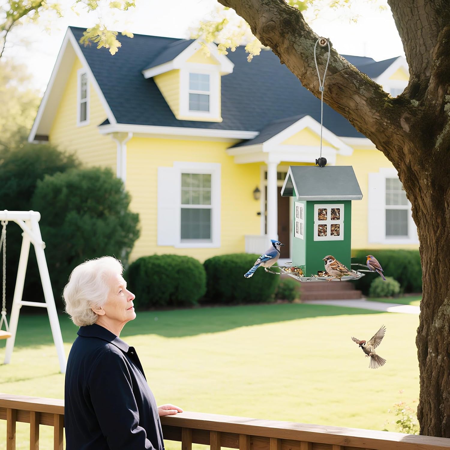 Small Metal Bird Feeders for Outdoors, Cute House Shape Bird Feeder with Window Design, Garden Terrace Hanging Birdfeeder for Finch Sparrow Warblers Little Birds - Premium Green - Image 8
