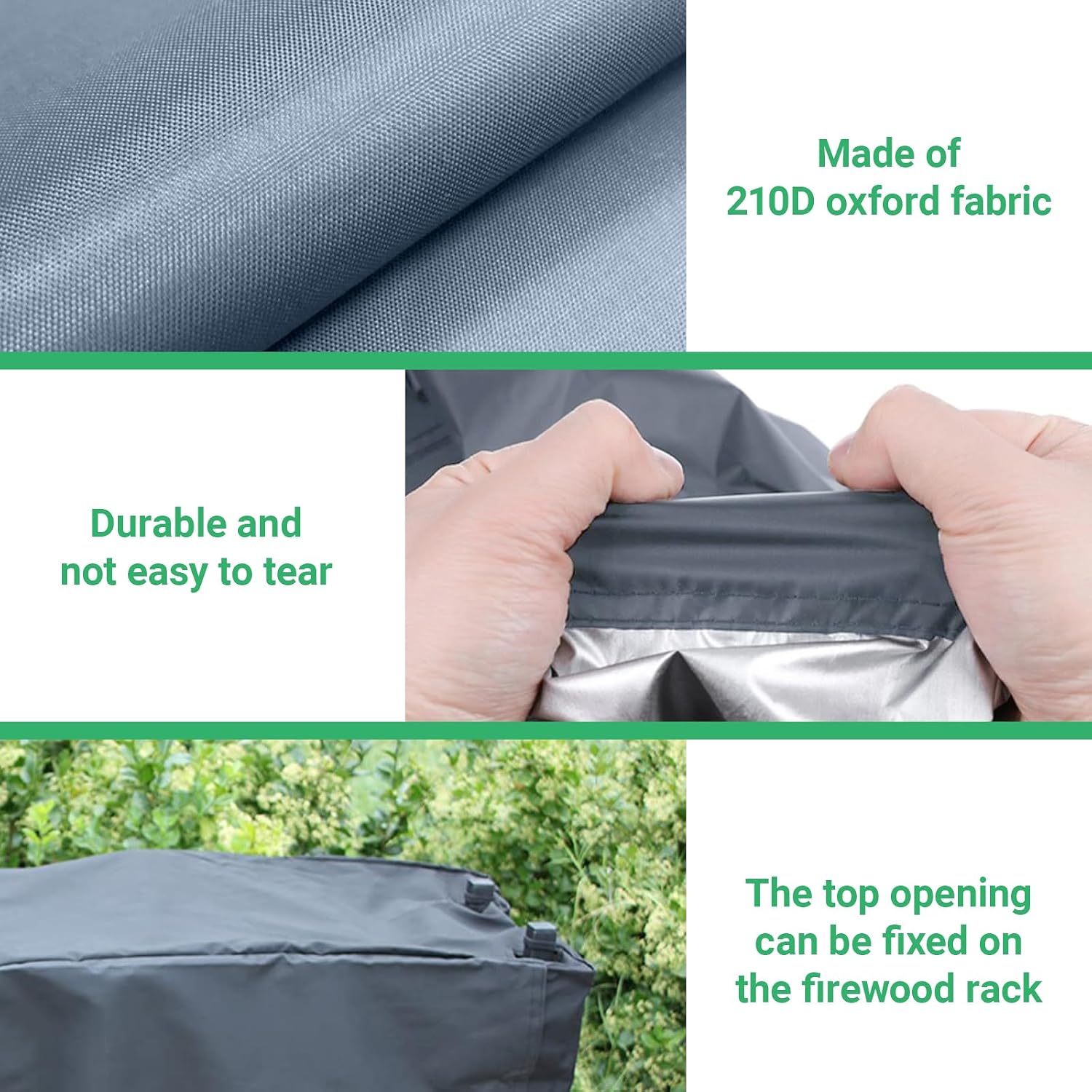 Curved Firewood Rack Cover - Half Round Log Wood Ring Trap Pile Storage Protector, for Waterproof UV Resistant Dustproof, 210D Heavy Duty, 59 Inch (Gery) image 3
