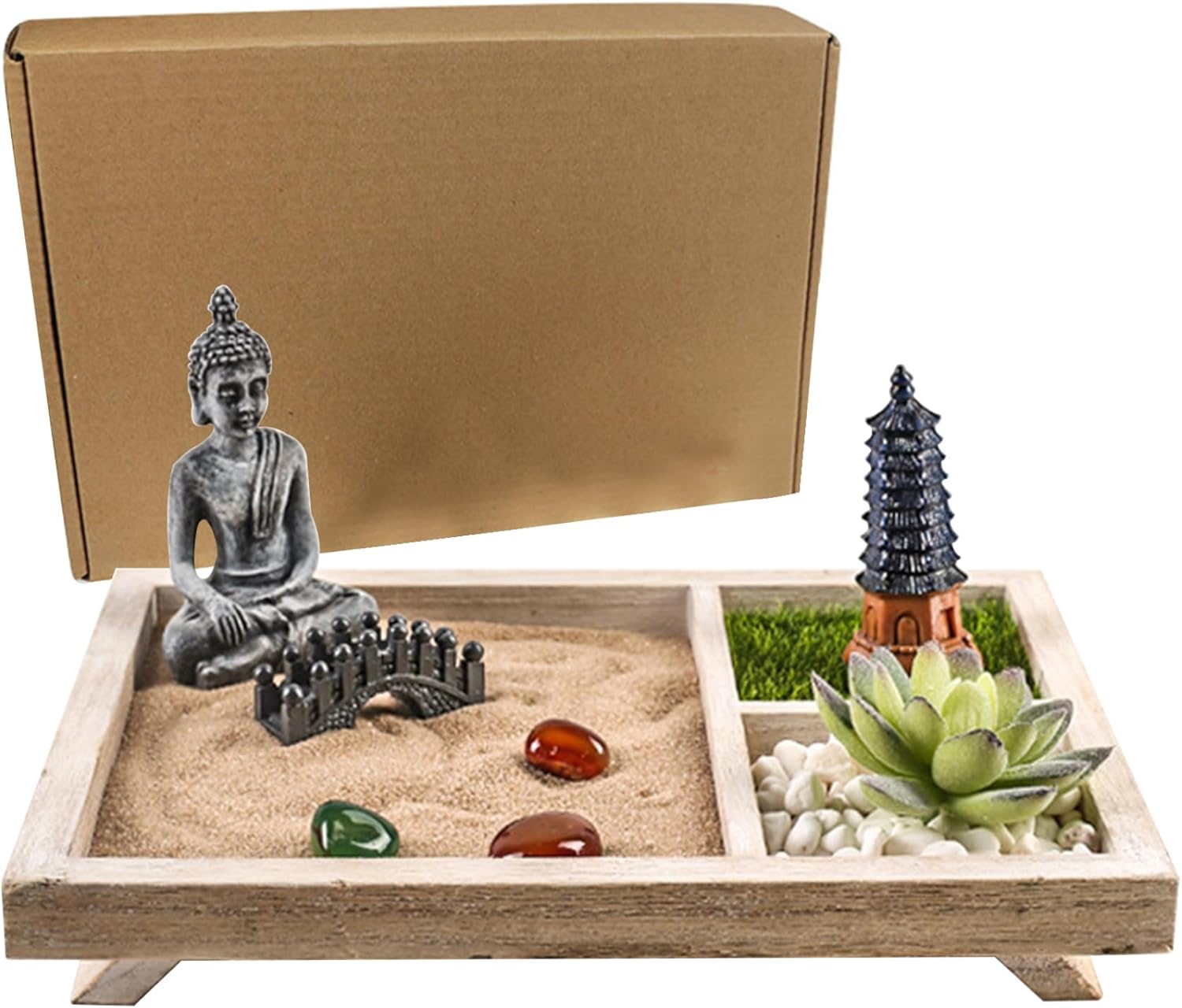 Yeory Zen Garden Kit Mini Sand Garden for Desk with Rakes, Buddha Figures & Accessories Meditation Gifts Office Decor