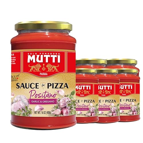 Mutti Positano - Salsa para pizza con ajo y orégano, 14 onzas, marca de tomates número 1 de Italia, paquete de 6, salsa de tomate para pizza, apta