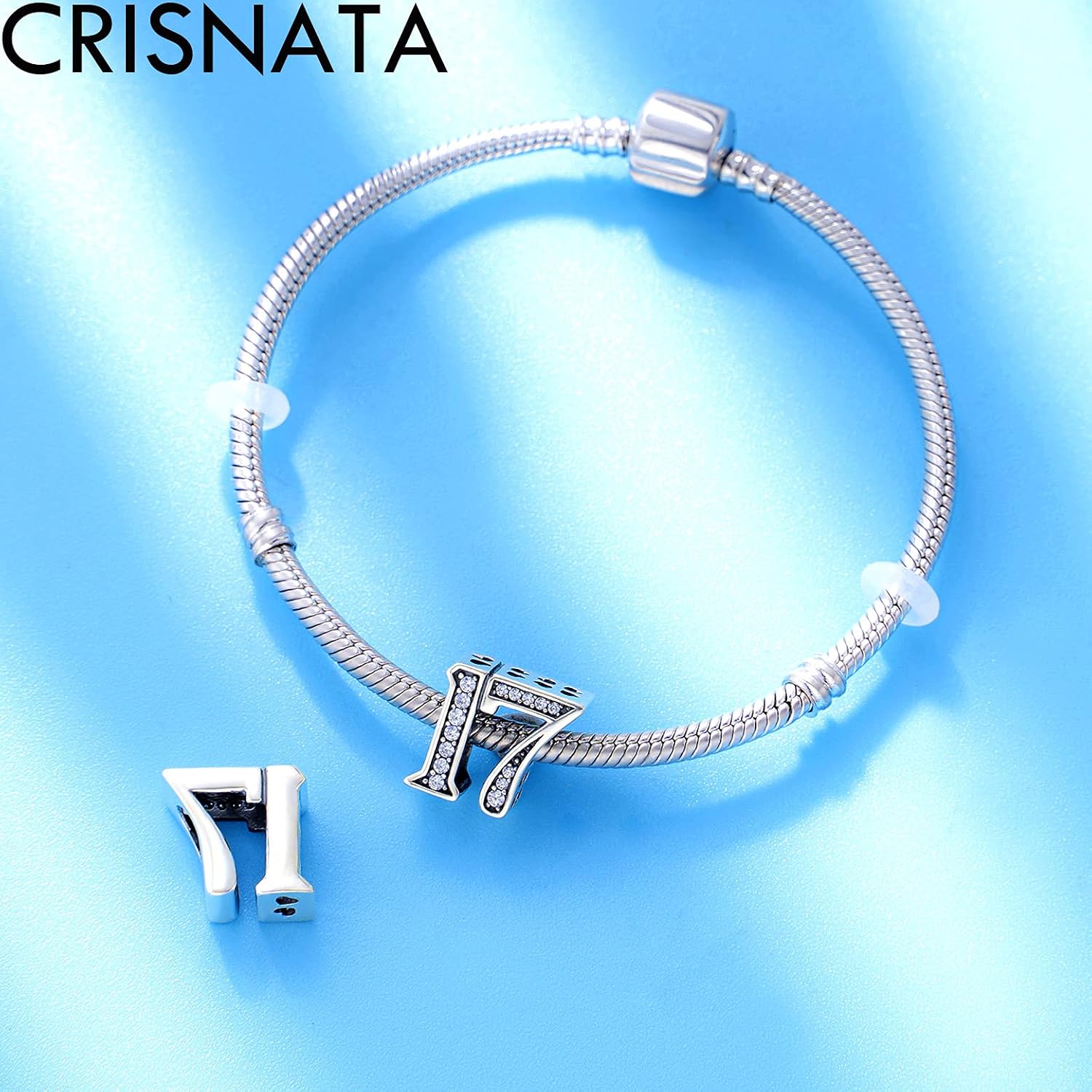17 Birthday Charms fits Pandora Moment Bracelet, 925 Sterling Silver 17th Anniversary Beads with CZ Birthstones - Image 4