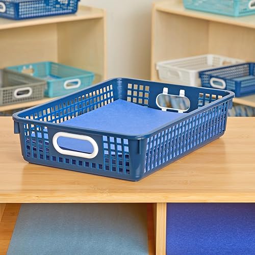 Miniatura 6 de Really Good Stuff Cesta de papel, 14 x 10 x 3-14 pulgadas, individual, azul marino  Cesta de papel de malla de plástico para aula, hogar y oficina,
