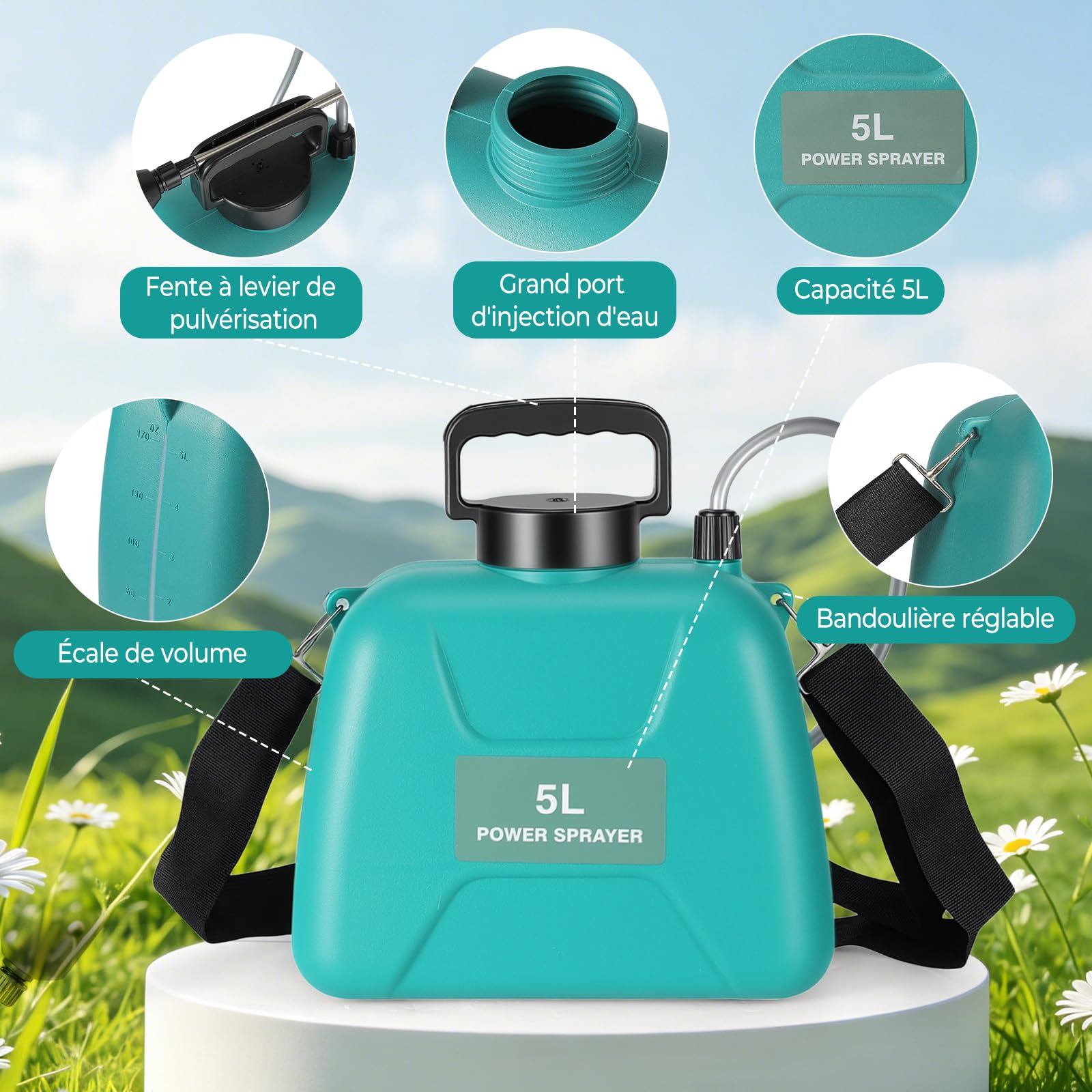Pulvérisateur électrique 5L,Pulverisateur de Jardin Télescopique Rechargeable avec 2 Buses, Capuchon à Large Bouche,2400mAh Batterie Rechargeable par USB,Pulvérisateur de Plantes pour Jardin (B)