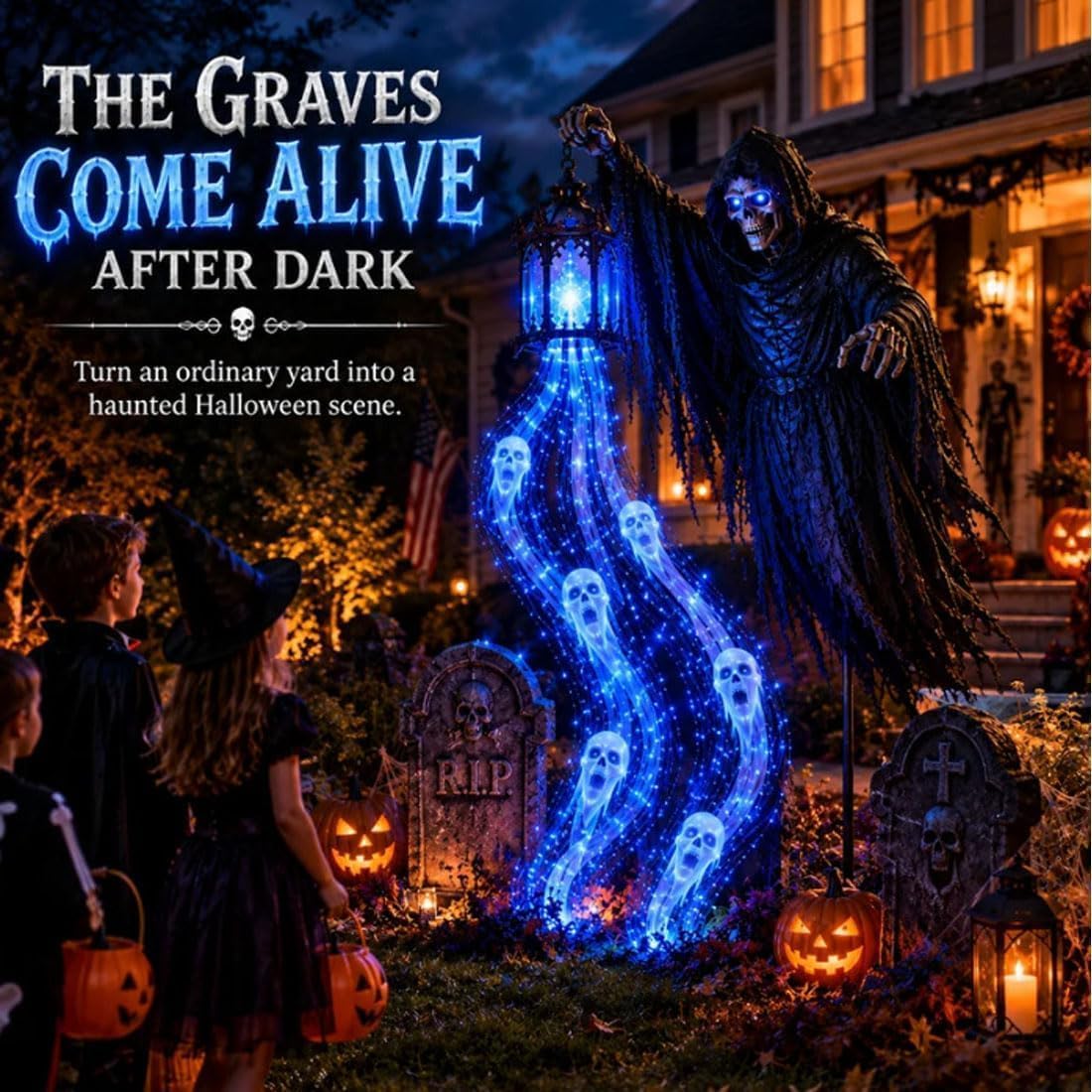 Halloween Soul Harvester - Lampada solare animata da giardino, 2 pezzi