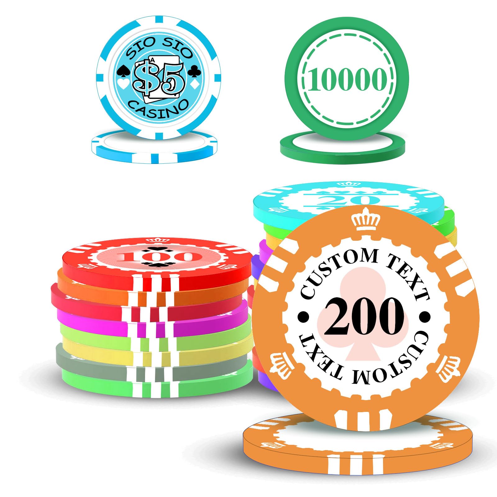 custyoulife 100-1000 Pcs Custom Plastic Poker Chips (12 Color Choices & 3 Styles) Personalised Double-Sided Full Color with Logo/Text, Thick Comfortable Material for Party,Corporate Events (Orange)