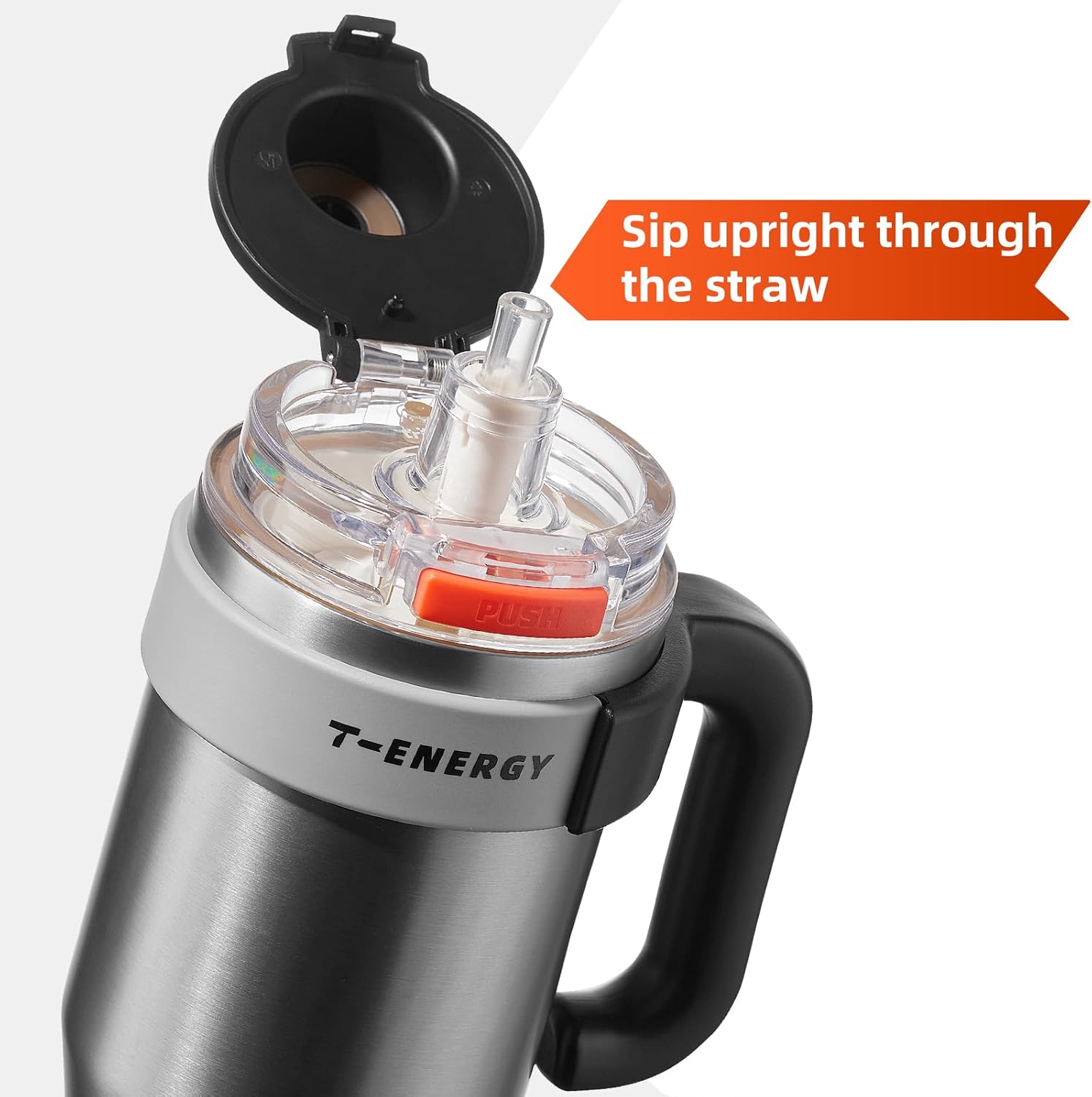 TKK 40 oz Tumblers with Handle and Straw, Ceramic Coating Insulated Bottle 100% Leakproof Travel Mug for Water, Iced Tea or Coffee, Smoothie, Cup Holder Friendly Base, Steel - Image 2