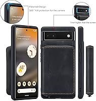 Vista 4 de Asuwish Funda de teléfono para Google Pixel 6A 5G 2022 con protector de pantalla de vidrio templado y soporte para tarjeta de crédito con ranura