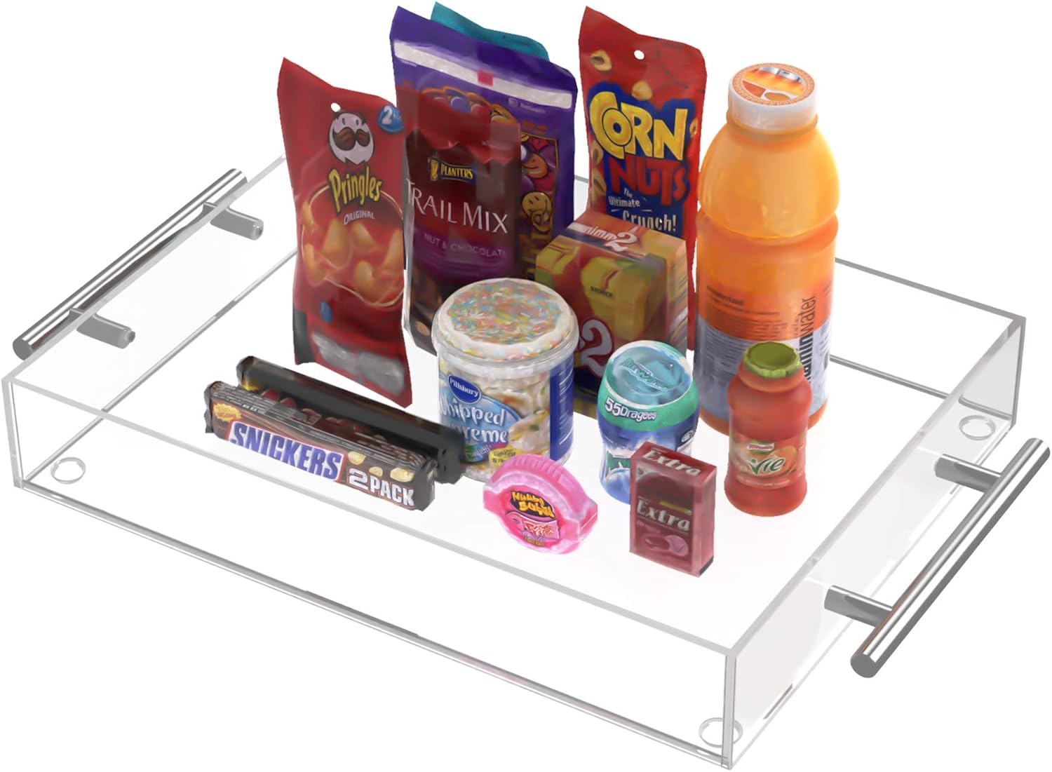 Richboom Clear Acrylic Serving Tray 16"x12" - Coffee Table Living Room Kitchen Decorative Tray with Silver Metal Handles, Bathroom Vanity Tray Perfume Cosmetic Storage Organizer - Image 6