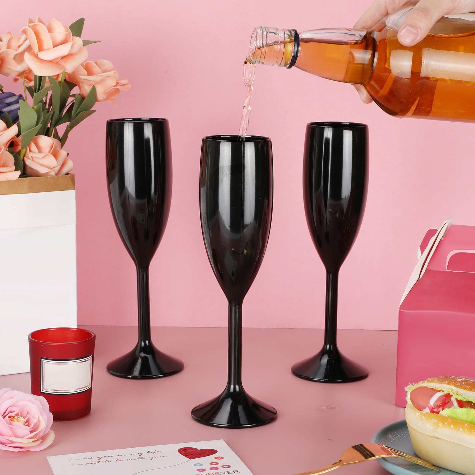 Domensi 40 copas de champán acrílicas a granel de 6 onzas, copas de vino para tostar, beber copa de champán de tallo alto, irrompible, reutilizable, para boda, despedida de soltera, fiesta de San
