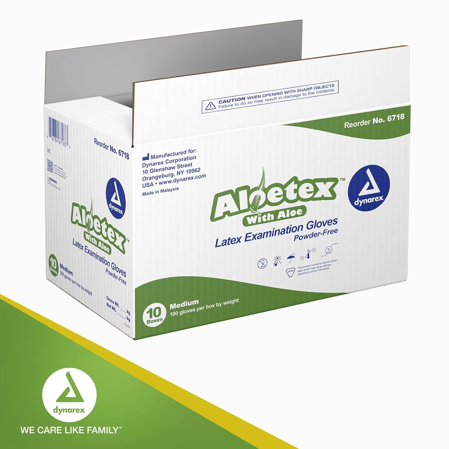 Dynarex Aloetex Latex Aloe Disposable Exam Gloves, Powder Free, Aloe Vera Gloves, Green, Medium, 1 Case of 1,000 Gloves (10 Boxes of 100)