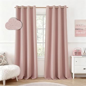 HOMEIDEAS 100% Blackout Blush Pink Faux Linen 52 X 84 Curtains 2 Panels