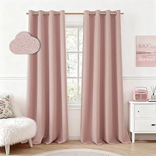 HOMEIDEAS Blush Pink 100% Blackout Curtains 84 Inches Long, Thick Faux L...