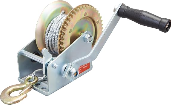 Big RED Heavy Duty Manual Hand Crank Winch 32.8ft Nylon Strap for Boats, Trailers, Trucks, ATVs, 1600 lbs. Capacity, Silver