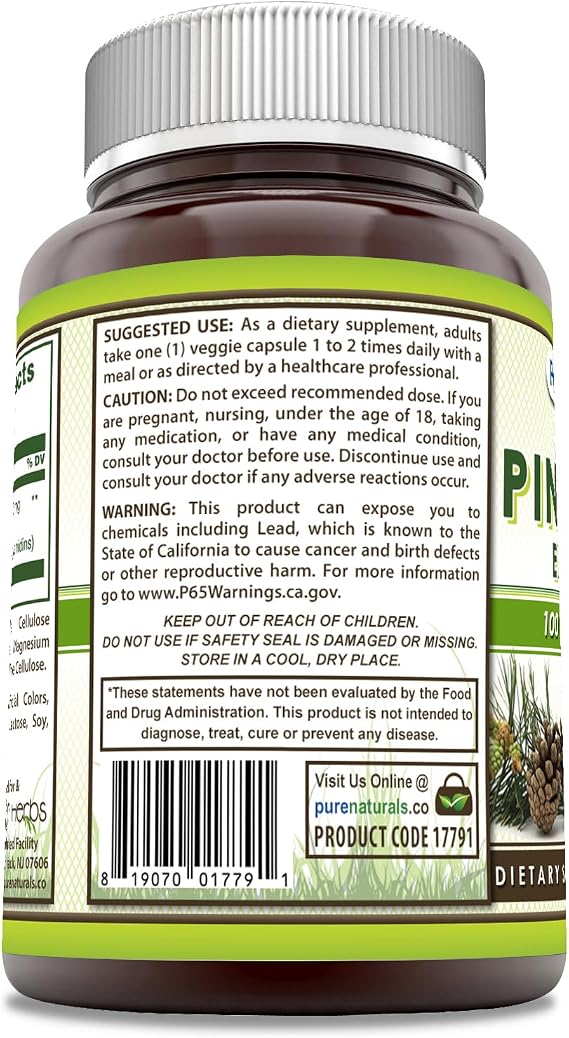 Pure Naturals Pine Bark Extract Supplement | 100 Mg Per Serving | 60 Veggie Capsules | Non-GMO | Gluten Free | Made in USA
