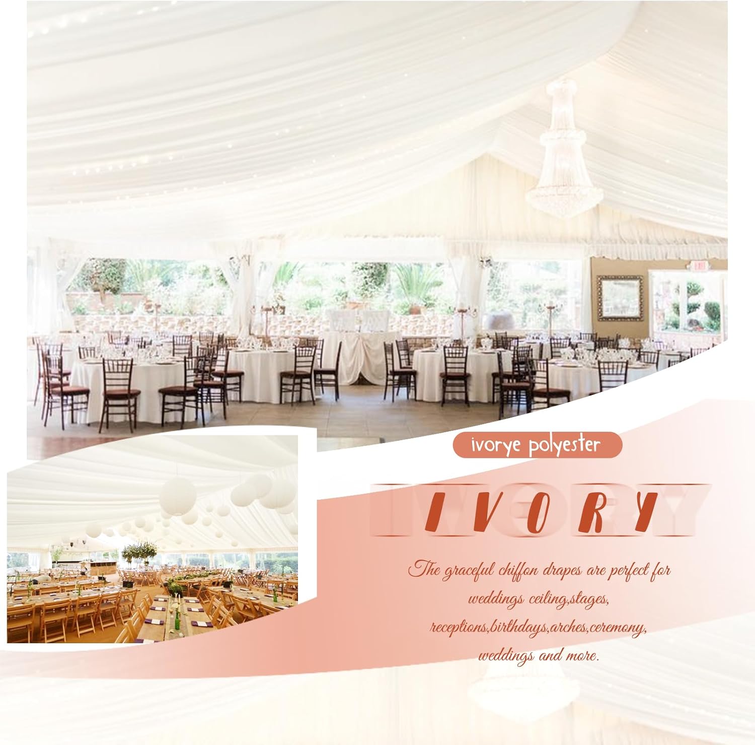 8 Panels Ivory Ceiling Drapes for Wedding Ceiling Drapes 5ftx30ft Wedding Arch Draping Fabric Premium Polyester Ceiling Drapery Draping Decorations for Party Ceremony Stage