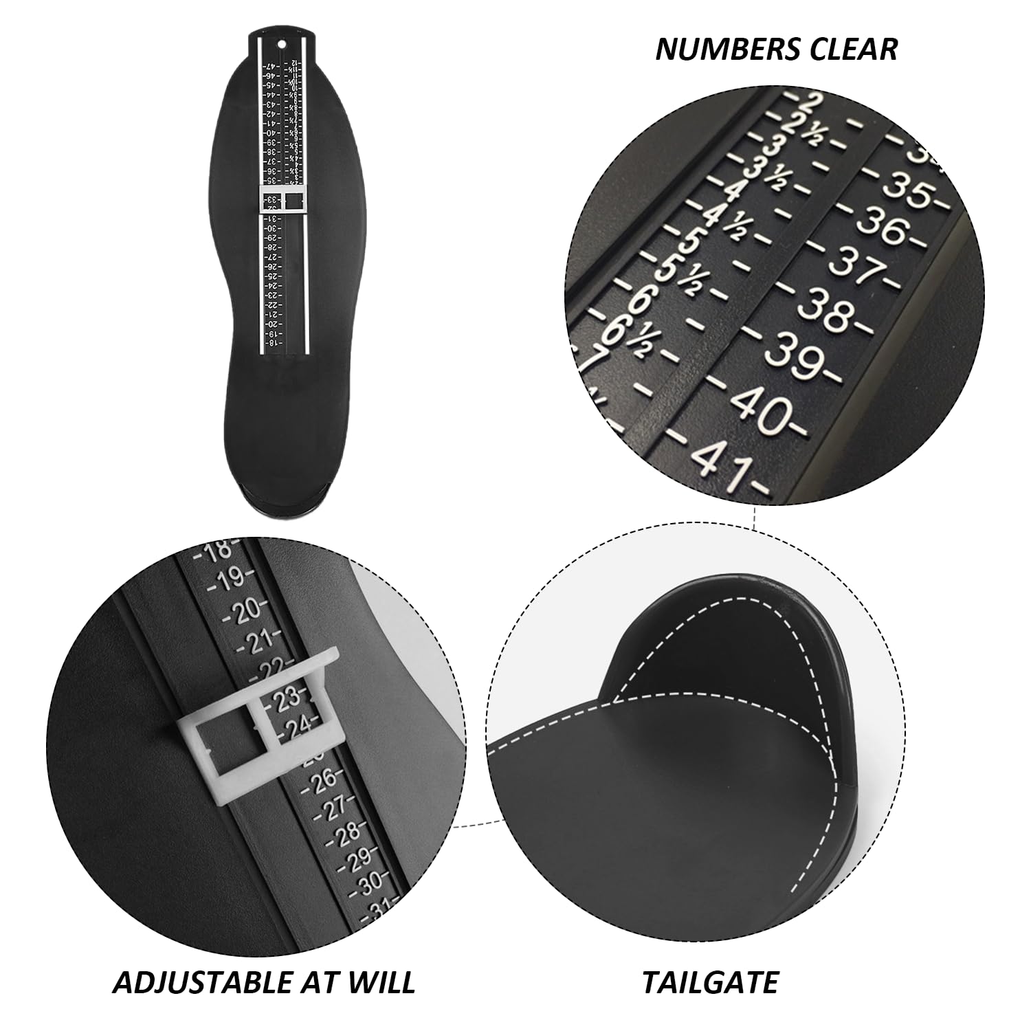 Kit de Mesure des Pieds, Mètre Ruban pour la Taille du Pied, Jauge de Chaussures pour Enfants et Adultes, EUR-UK, Convient aux Hommes et Femmes (Noir)