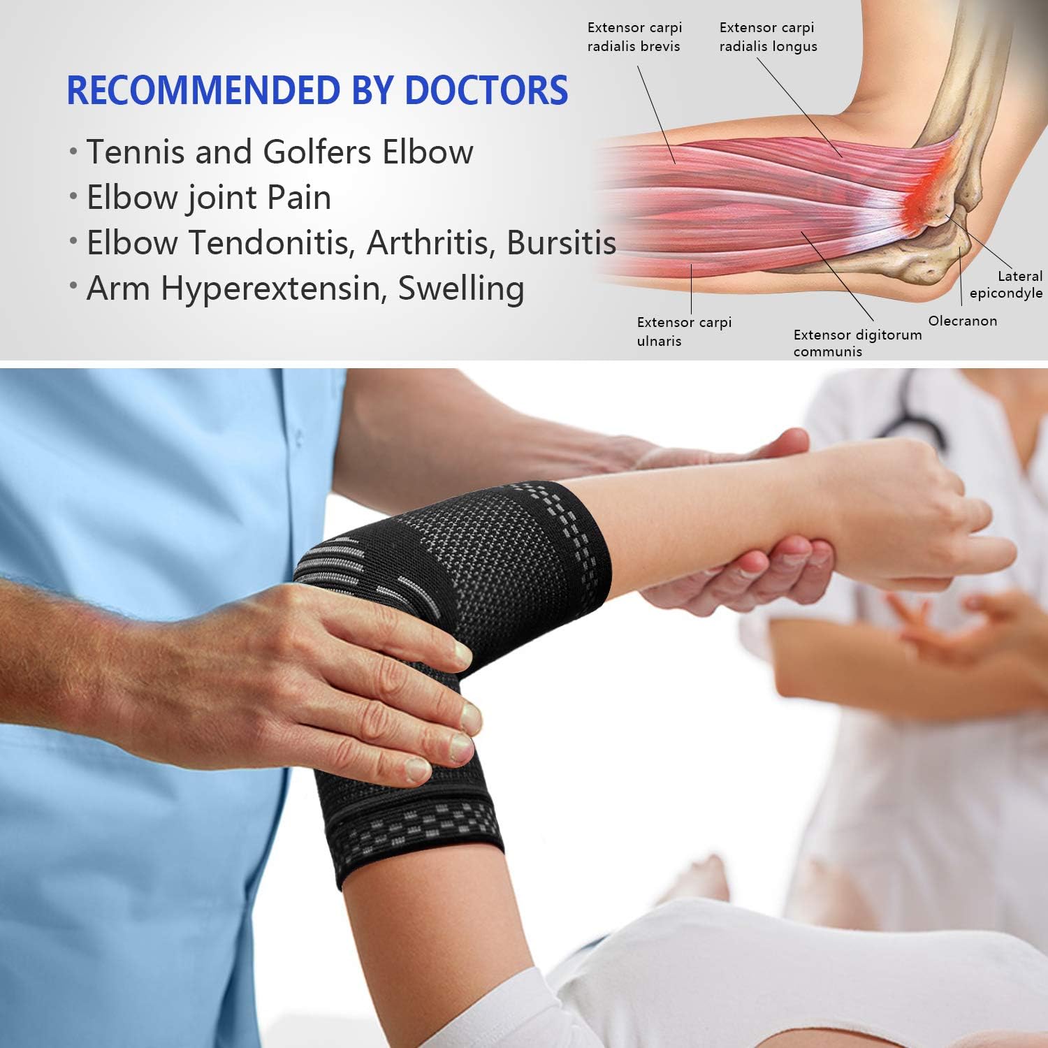 ABYON Professional Elbow Compression Sleeve (Shipped from USA) (1pcs)+Tennis Elbow Brace (2pcs),Elbow Support Gear for Sports or Daily Use to Reduce Joint Pain and Treat Tendonitis | Tennis Elbow | Golfer's Elbow | Arthritis : Health & Household