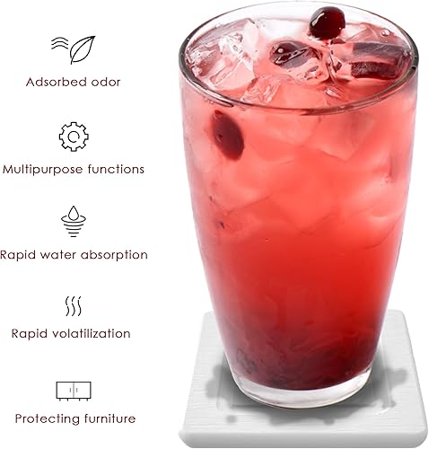 Miniatura 2 de Juego de 4 posavasos de tierra de diatomeas con ranuras, posavasos absorbentes para bebidas, bandejas de piedra absorbentes de agua para fregadero,