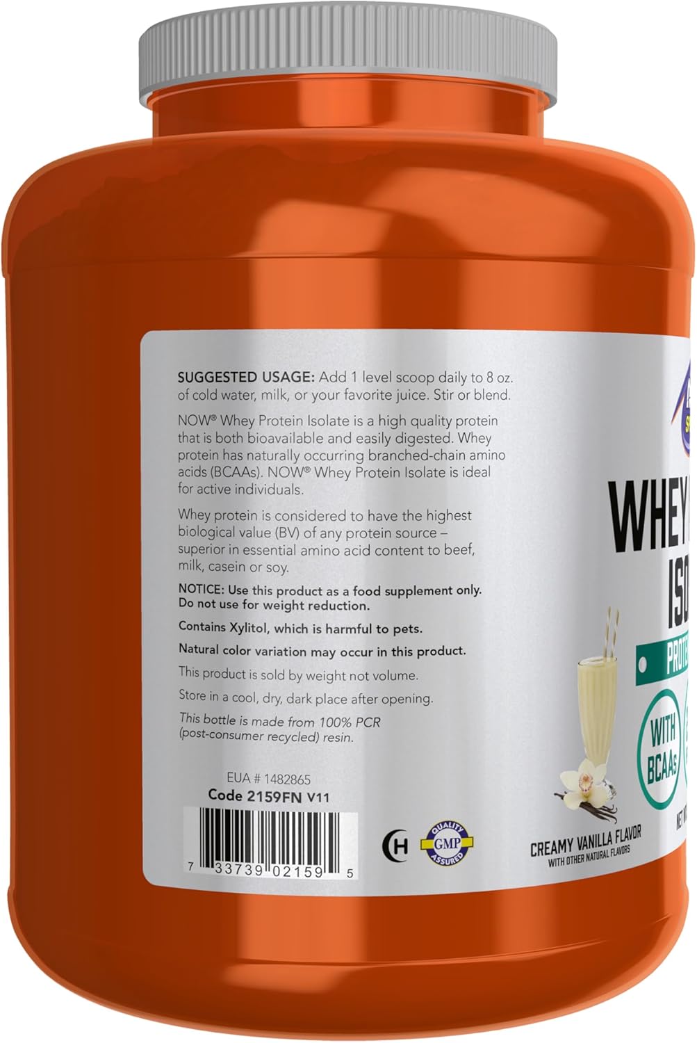 NOW Foods Sports Nutrition, Whey Protein Isolate, 25 g With BCAAs, Creamy Vanilla Powder, 5-Pound image 3