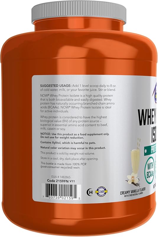 NOW Sports, Whey Protein Isolate 25 g With BCAAs, Vanilla Flavor, 5 lbs image 3