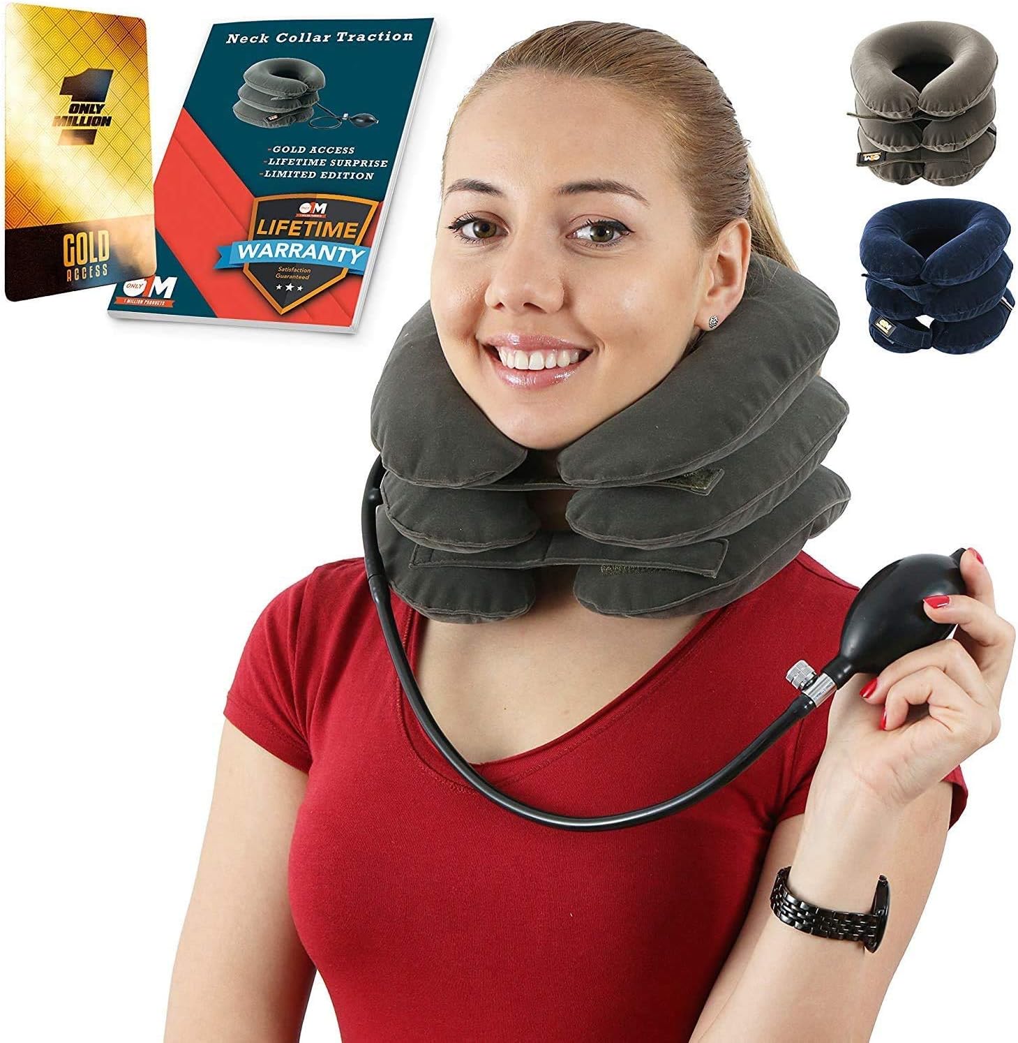 Cervical Neck Traction Device for Men and Women – Inflatable Collar Brace for Neck Decompression and Support – Neck Stretcher for Home Use – Provides Pain Relief and Restores Spinal Curve
