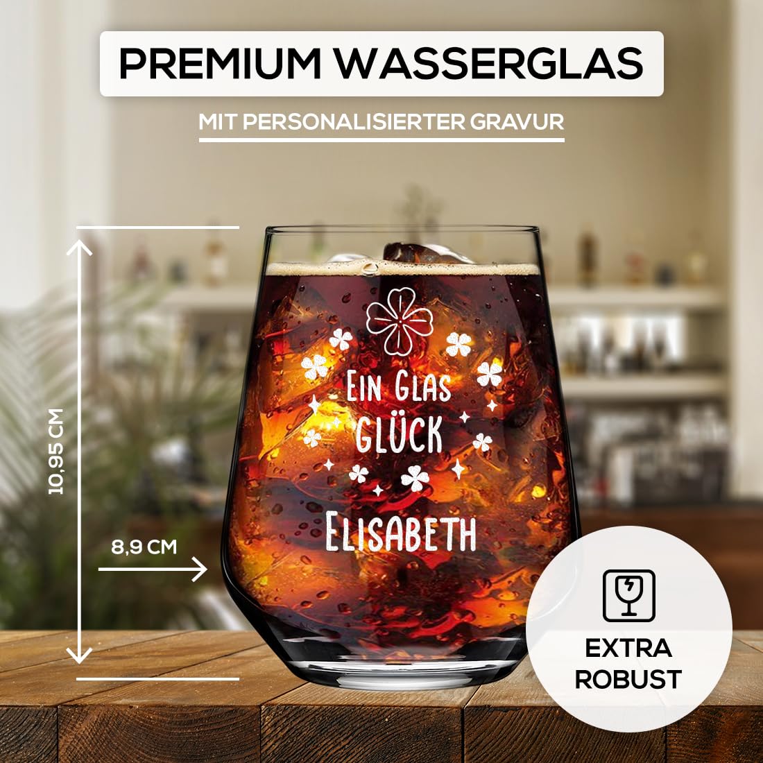 polar-effekt Wasser Gläser-Set 6 Stück 425 ml mit Gravur - Glücksbringer Trinkglas - personalisierte Saftgläser - Geschenke für Frauen - BPA-freies Glas