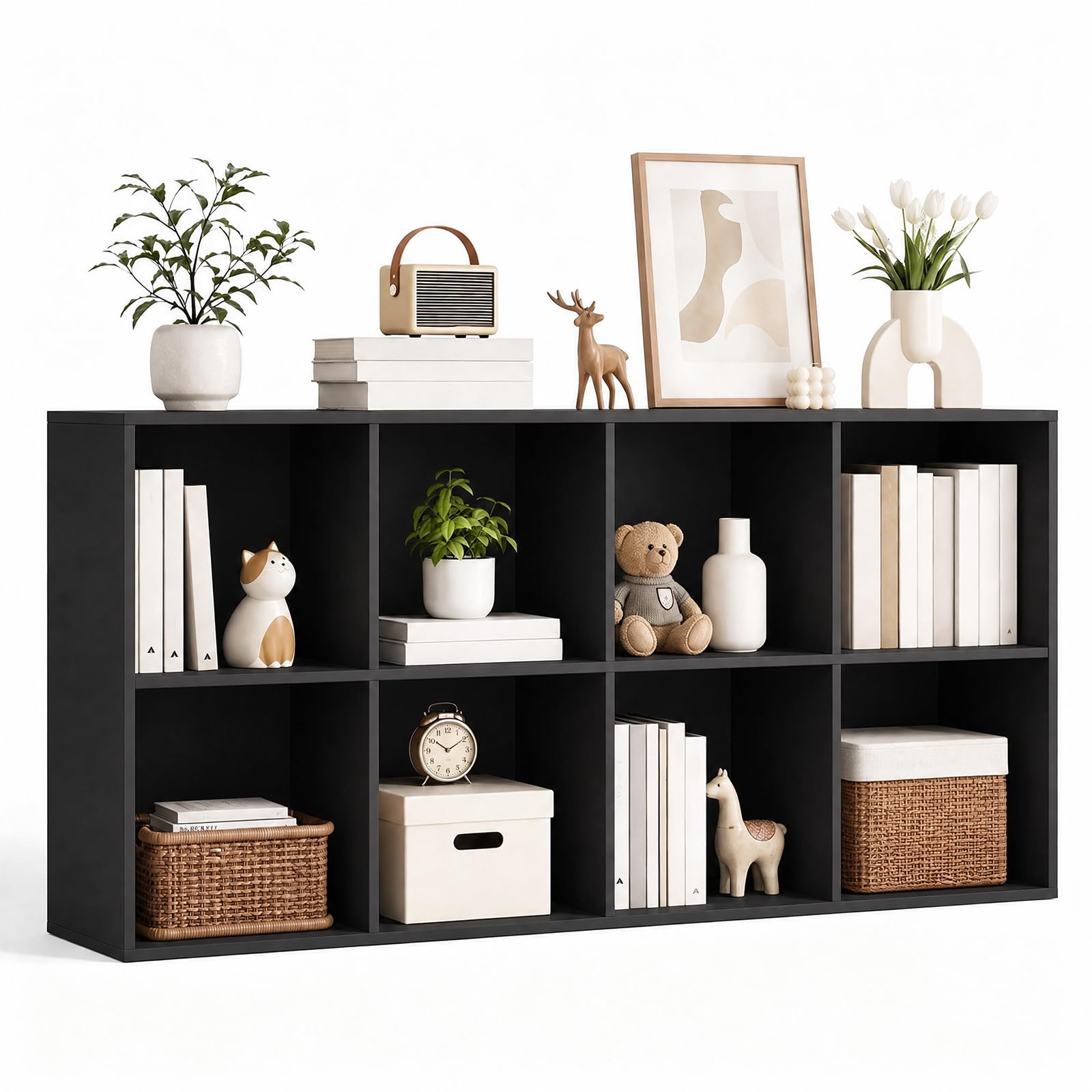NewBeth 8 Cube Storage Organizer, 2 Tier Wooden Cube Shelf Unit with 8 Open Compartments, Freestanding Bookcase for Living Room, Bedroom, Playroom, Easy Assembly Storage Cabinet for Toys, Books,Black