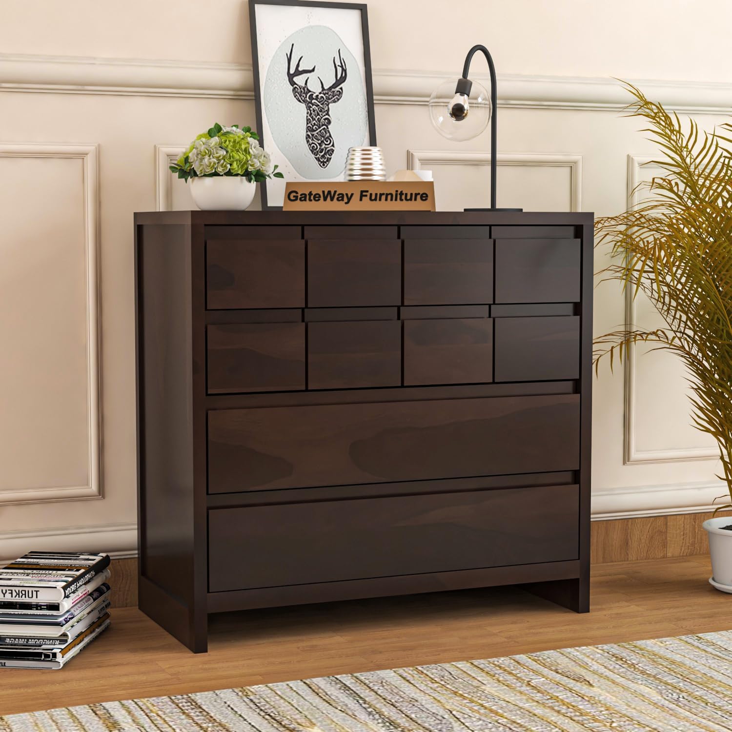 - Handcrafted Sheesham Wood Wooden 10-Drawer Chest of Drawers and Dresser: Organize in Style (Daniel, Walnut Finish)