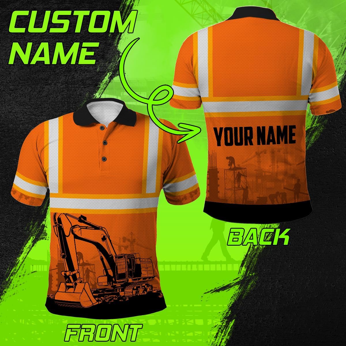 Matedecor Flag Reflective Polo Job High Visibility Shirt for Men and Women Safety Polo Shirts Workwear for Worker, Patriotic