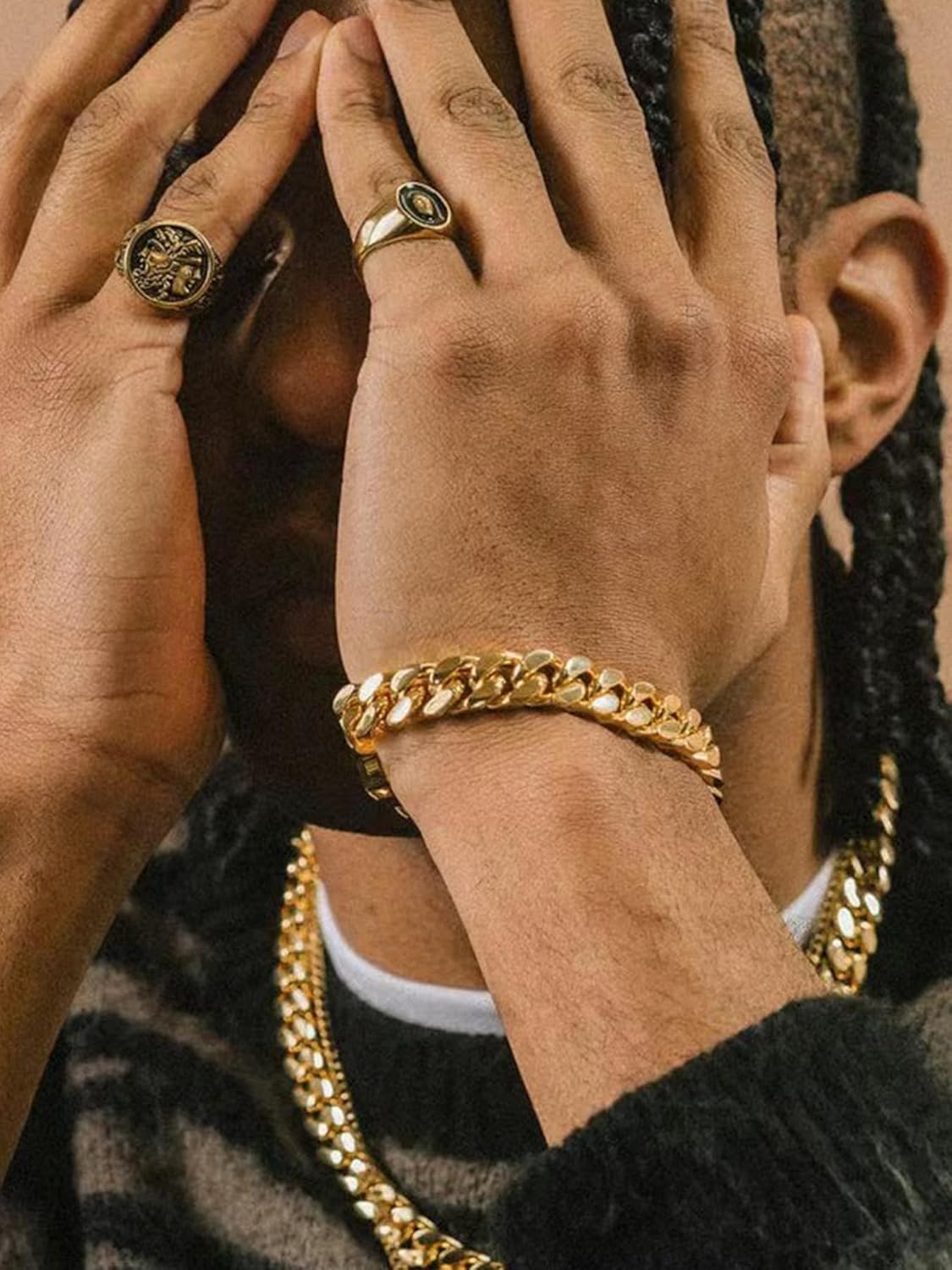 Cuban Link Chain Bracelet for Men, 5/7/9/13mm Width, 7.5/8.3/9 Inch Length,18K Gold/Black Plated/Stainless Steel Curb Wrist Chain for Men - Image 4