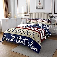 Vista 4 de jejeloiu Juego de colcha para el Día de la Independencia, tamaño individual, ropa de cama del 4 de julio, con bandera estadounidense, colcha