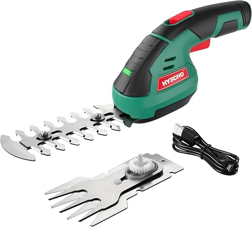 Cordless Grass Shears, 7.2V 2 in 1 Electric Handheld Grass and Hedge Shears Edge Scissors Kit with Pruning Blades and Lawn Mowers, USB Charging Cable, for Garden, Lawn Shrub