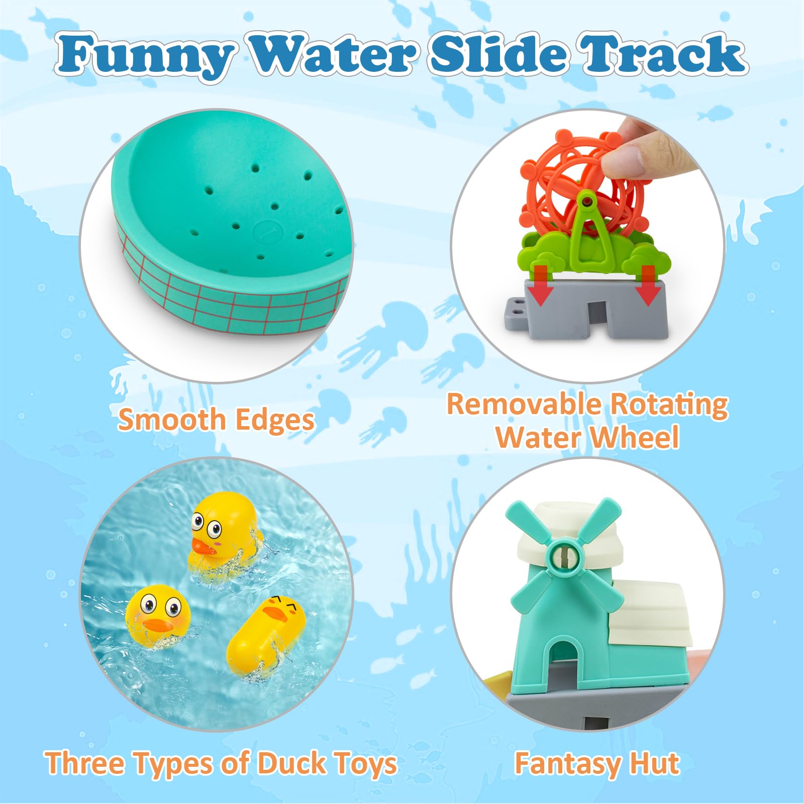 62PCS Giocattolo da Bagno a Scivolo d'anatra, Giocattoli da Bagno a Scivolo d'acqua Fai Da Te per Bambini di Età Compresa tra 4 e 8 Anni, Giocattoli da Vasca da Parete per Ragazzi e Ragazze