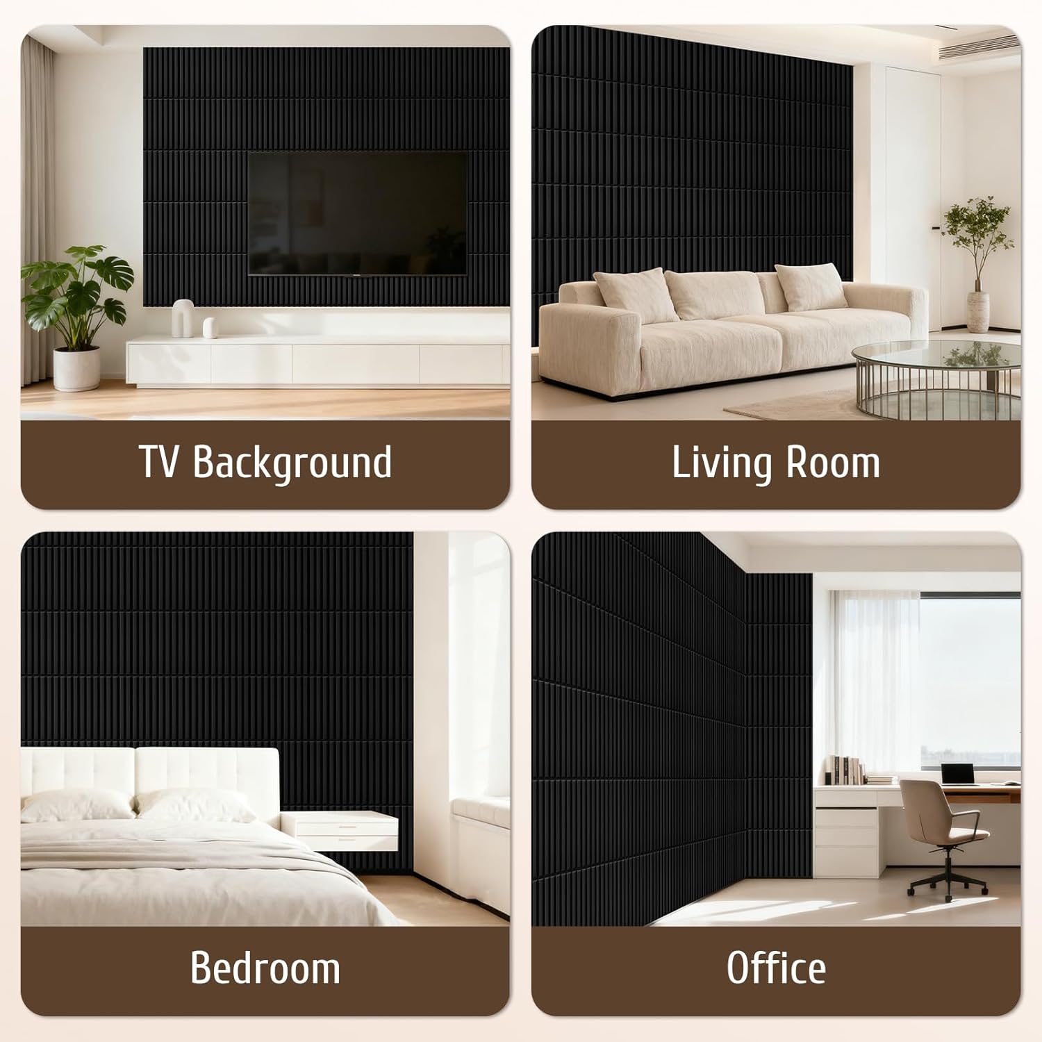 Qidejoy 33 Pcs 3D PVC Slat Wall Panels 12X12in Fluted Textured Paneling Modern Decorative Tiles Cuttable Paintable DIY Wall Art for Interior Decor, Bedroom, Ceiling, TV Background, Bathroom (Black)