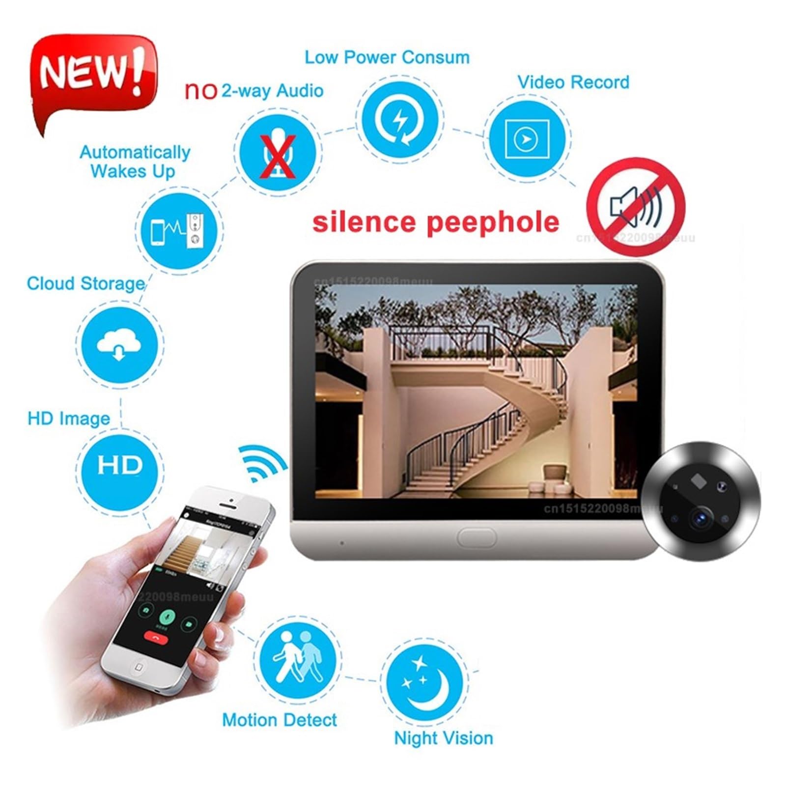 THikk Tuya Smart WiFi Videocitofono Campanello 4.3 1080P Spioncino for Occhi 5000mAh No Feel PIR Allarme di Movimento Alexa Spioncino (Color : Silver, Size : ICam365 App-3MP)