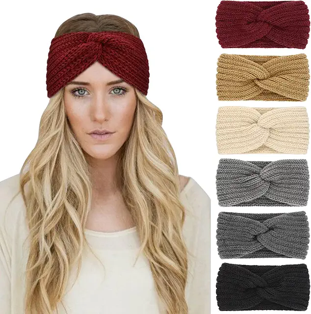 6Pcs Crochet Ear Warmer Headband - Soft Knitted Turban for Women Winter