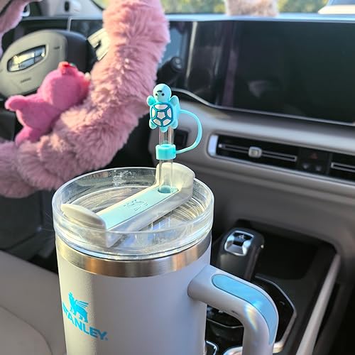 Miniatura 9 de Amreich Tapa de popote de sirena, 4 unidades, color rosa intenso, para copa Stanley, cubierta de popote de silicona para vasos de paja de 0.394