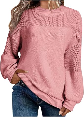 Womens Sweaters Fall Solid Color Cable Knit Chunky Oversized Sweater Crewneck Longt Sleeve Comfy Loose Tops Pullover
