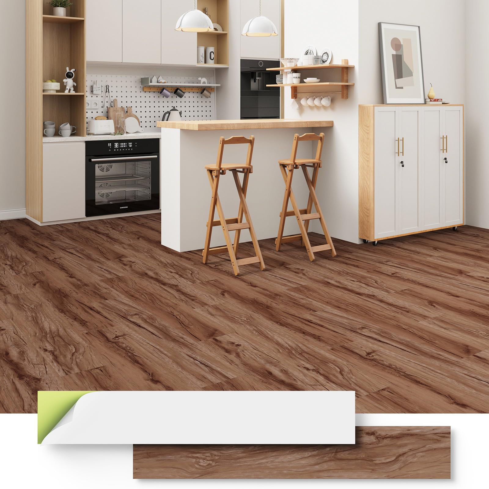 ATOPOSE Floor Tiles Self Adhesive, Newly Upgraded 3.0mm 28 Planks with 1.0mm Underlayment, Easy DIY Installation & Waterproof for Bedroom Hallway Kitchen Bathroom (Warm Brown, 3.9 m²)