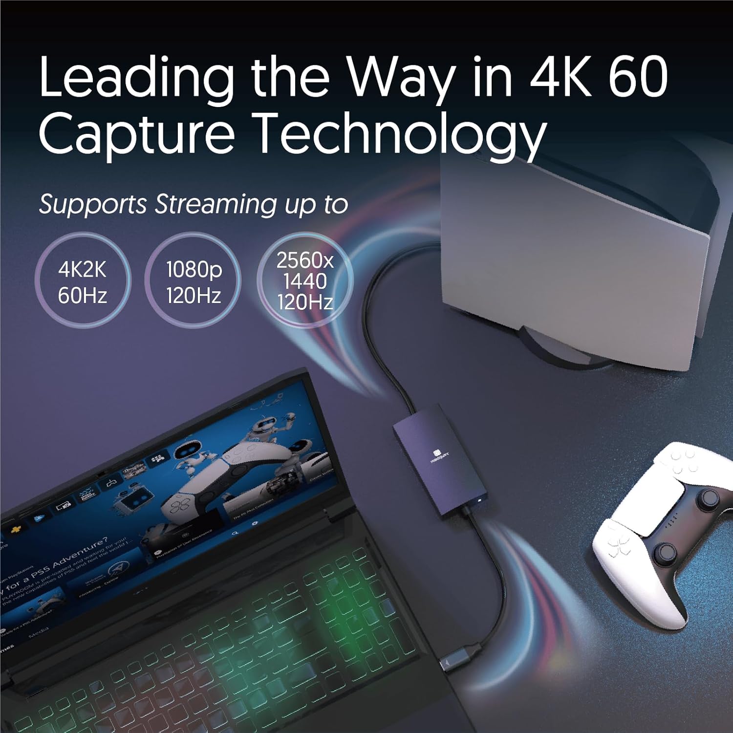 4K60 HDMI to USB-C Capture Dongle with Scaler, Stream up to 4K60, HDMI 2.0, HDR, Ultra Low Latency, for Gaming Xbox, PS5, PC, USB3.1, No Driver Required, for OBS, TAA Compliant