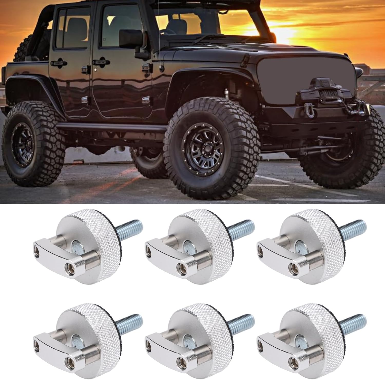 Hard Top Quick Removal Fastener Thumb Screw, 6PCS Quick Removal Thumb Screw with D Rings for JLU JT 2dr Unlimited 4dr 2007 to 2018, Enhanced Performance (Silver)