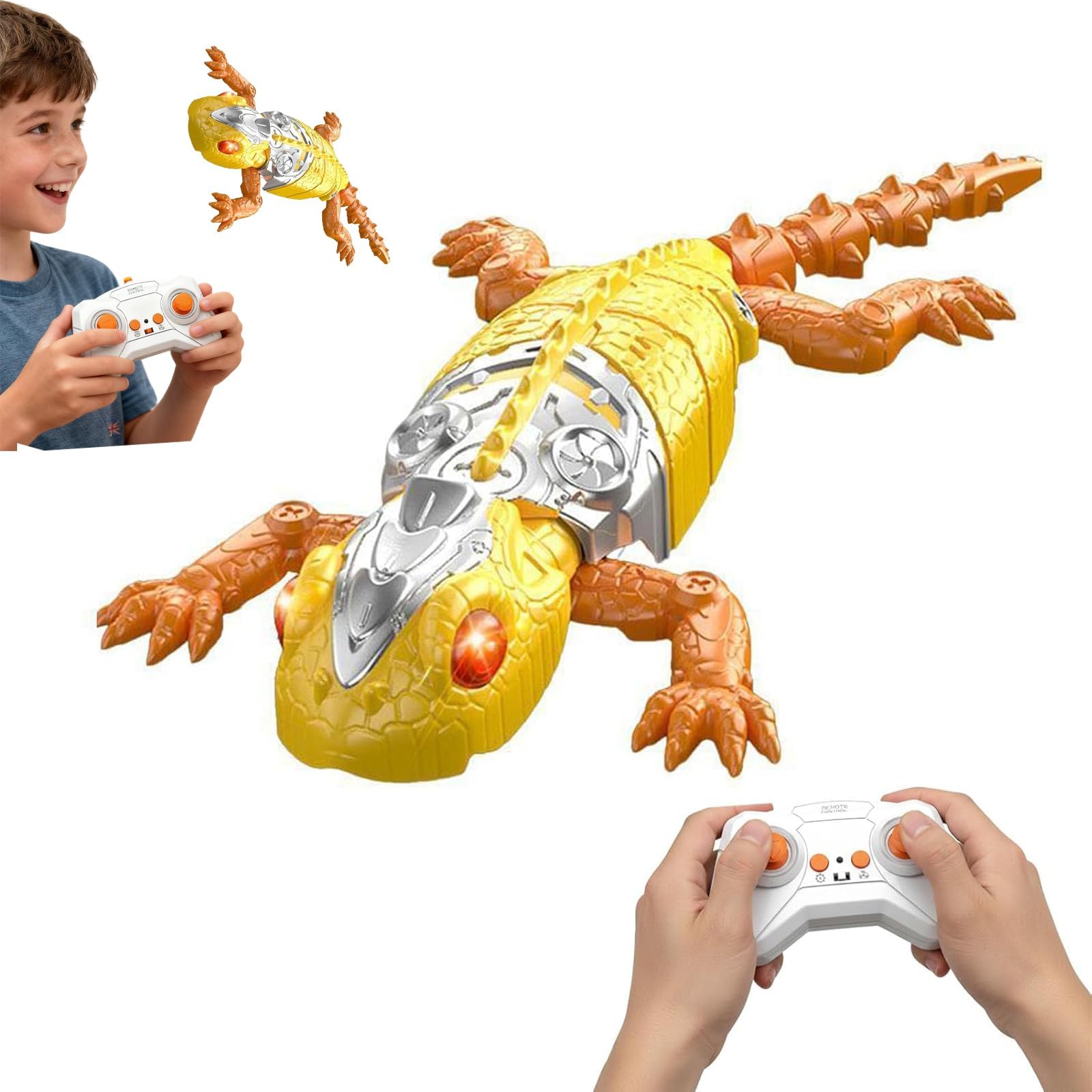 Rechargeable Climbing Gecko,Wall Climbing Gecko,Remote Control Lizard Toy with LED Eyes,RC Robot Animal Toys for Boys Age 3 4 5 6 7 8+,Christmas Birthday Gifts for Boys & Girls (Yellow)