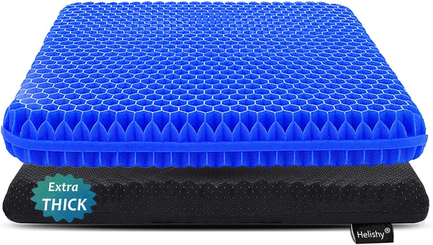 Gel Seat Cushion for Long Sitting, Extra Thick Gel Cushion for Wheelchair Soft Chair Pads Cushions for Office Home Chairs Car Seats Long Trips - Back Sciatica Hip Tailbone Pain Relief Cushion (Blue)