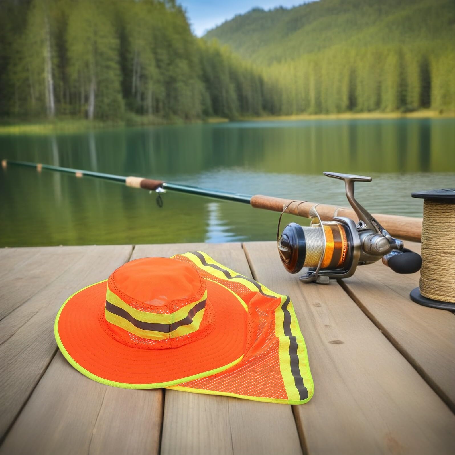 Sombrero de Pesca de ala Ancha 2 Piezas Naranja Unisex